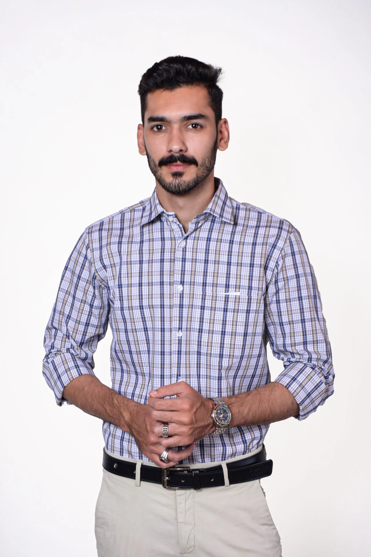 Firdous Blue & Grey Check Menβs Formal Shirt Cotton